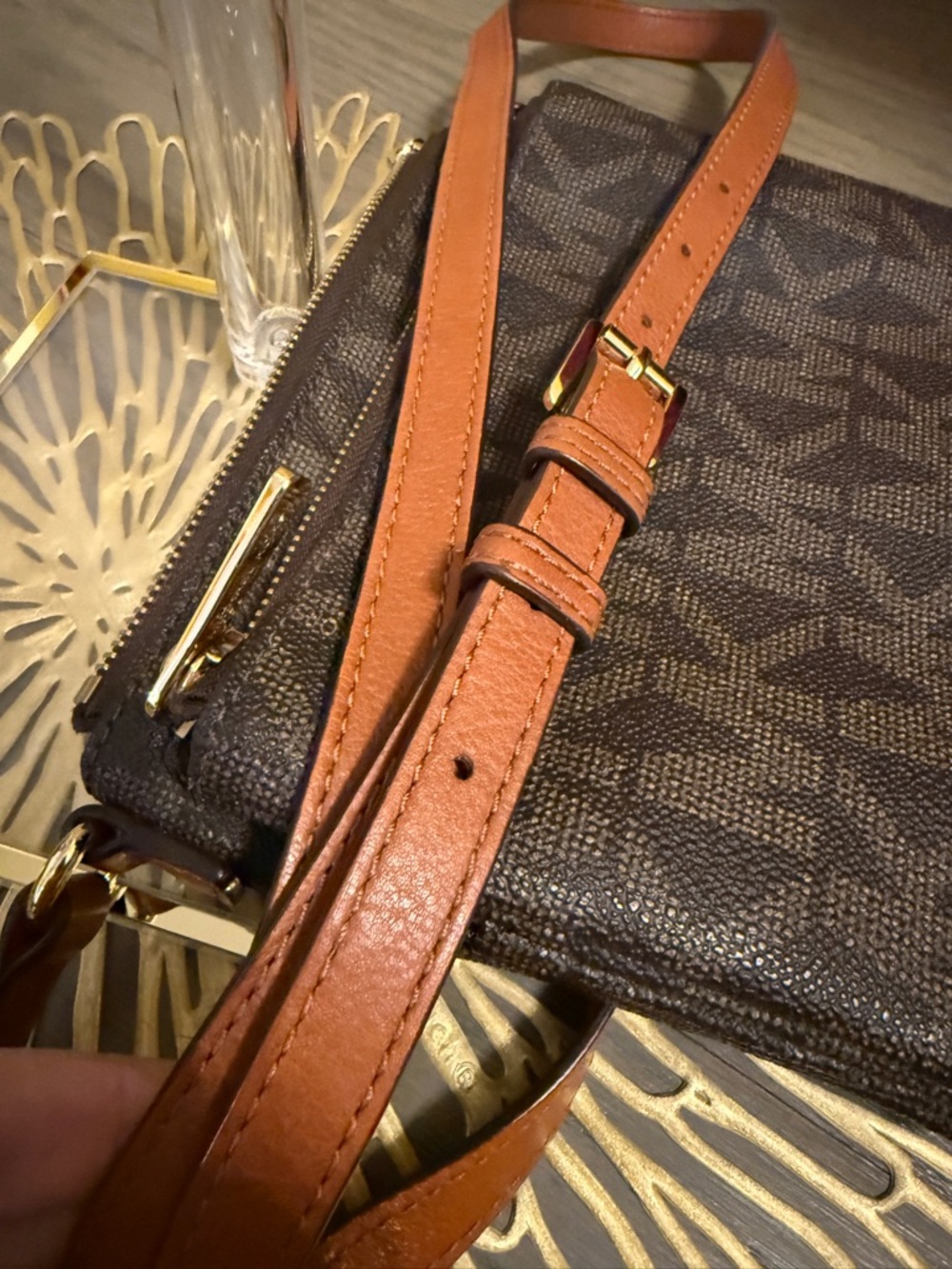 Michael Kors Bundle Black Patent Leather Belt Bag and Brown Logo Crossbody - Picture 9 of 15